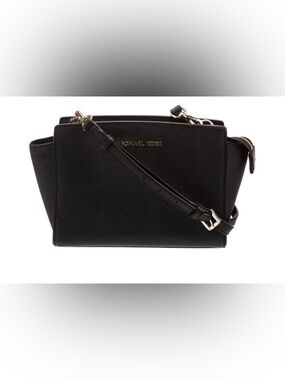 Michael Kors Black Leather Gold-Tone Logo Crossbody